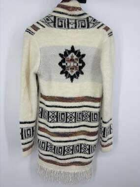 XS Southwestern Apres Ski Cream Cardigan Fuzzy Soft Long